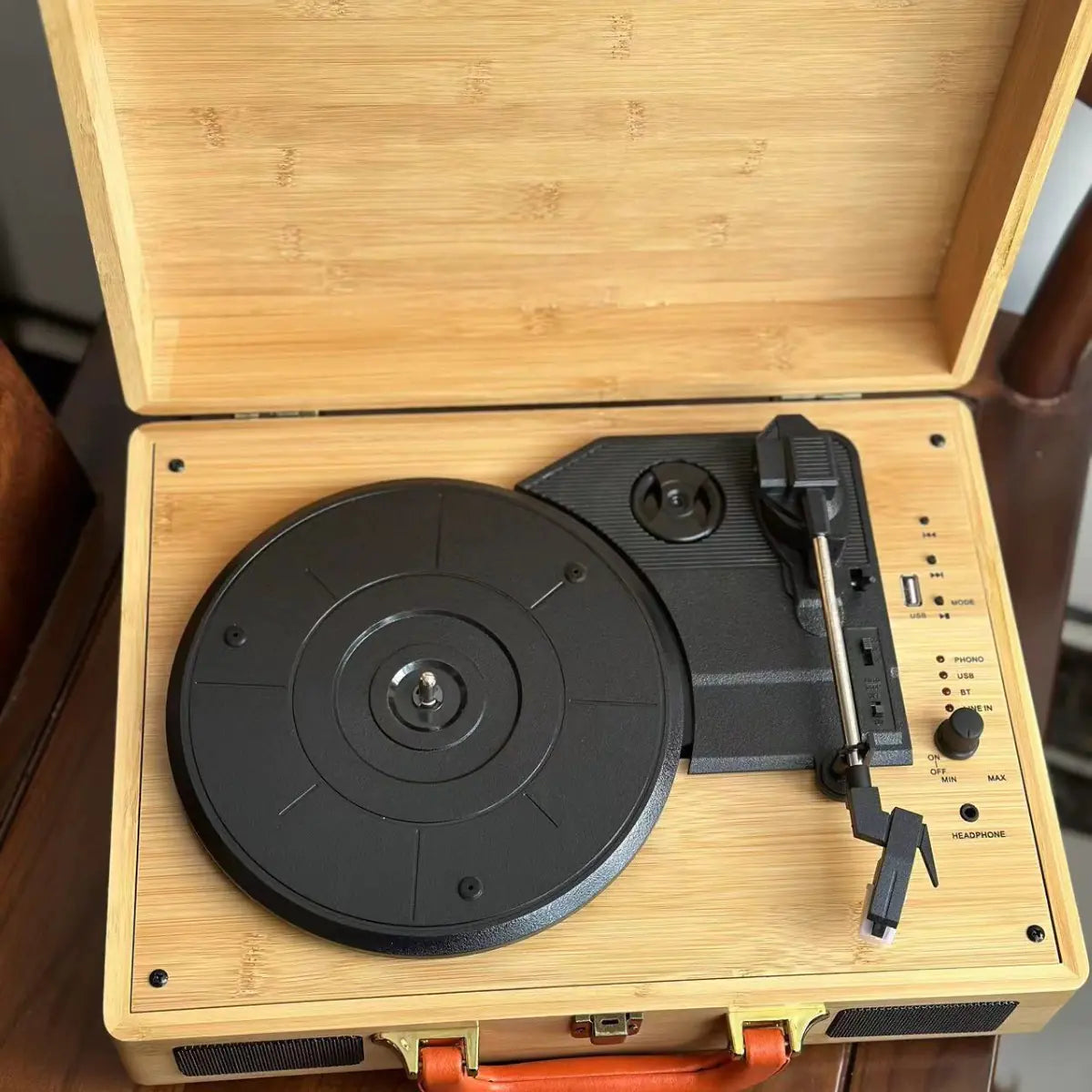 Portable Vintage Vinyl Record Player with Bluetooth Speaker