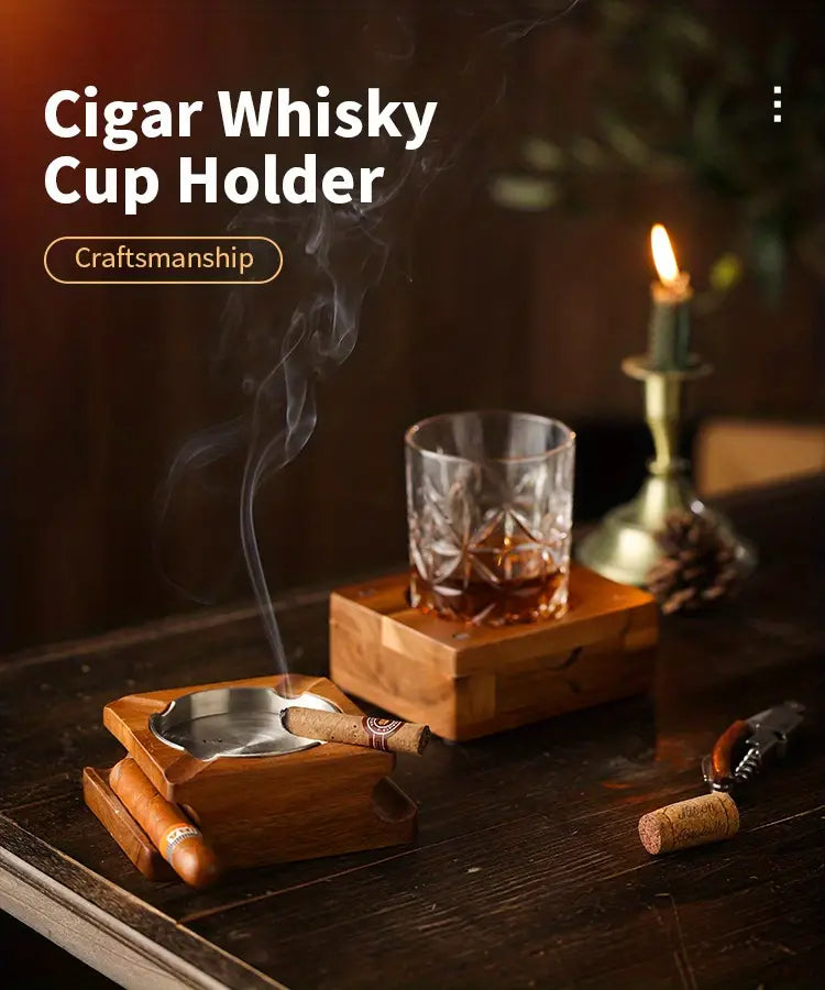 Wooden Cigar Ashtray Coaster and Holder for Gifts