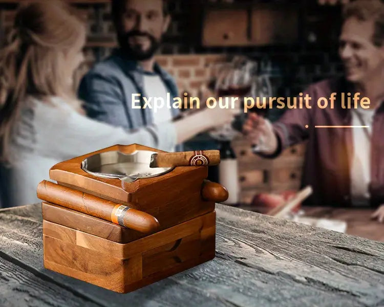 Wooden Cigar Ashtray Coaster and Holder for Gifts