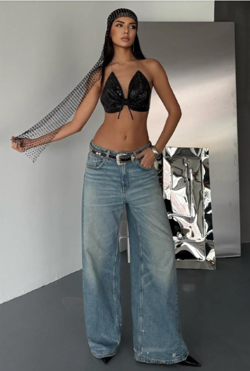 Shining crop top - cool and sexy - Adjustable tie-back closure